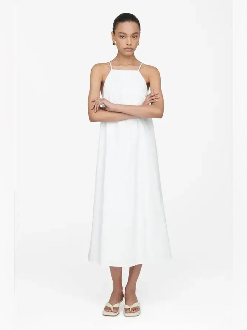 ANINE BING Bree Cotton Poplin Midi Dress White Medium EUC